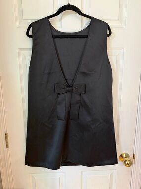 H&M Black Satin Mini Dress with Back Bow Rhinestone Detail